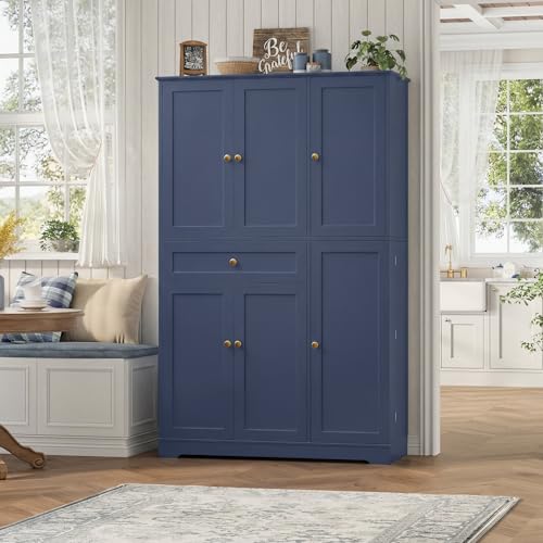HOSTACK 68"H Kitchen Pantry Storage Cabinet with Doors & Shelves, Navy Blue - color: Navy Blue