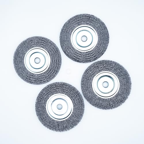 6inch Bench Wire Wheel Brush Set for Bench Grinder - Coarse & Fine Crimped Carbon Steel (0.012in & 0.008in), 1/2in & 5/8in Arbor - Rust, Burr, Paint, and Corrosion Removal (4)