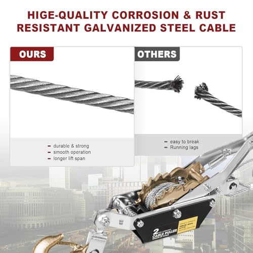 BIG RED Come Along Winch, 2 Ton (4000 Lbs) Pulling Capacity, 11ft 2 Hooks - size: 2 ton