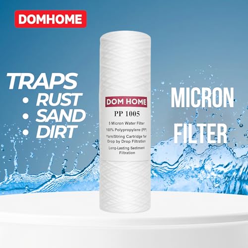 Dome Home PP 1005 String Wound Sediment Filter, 10” x 4.5”, 5 Micron - Polypropylene Yarn Cartridge for Whole House, RO/Under-Sink, High Dirt-Holding Capacity, BPA-Free
