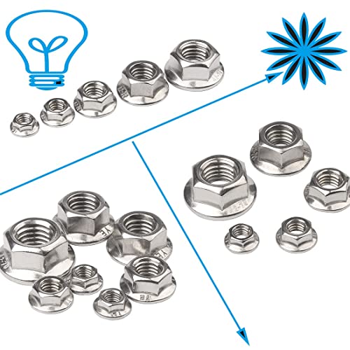 M10 x 1.5mm Serrated Flange Lock Nuts, 30pcs 304 Stainless Steel Metric Hex Flange LockNuts, Bright Finish