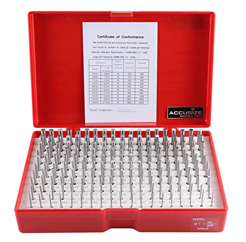 Accusize Industrial Tools 0.061'' to 0.250'' Minus Class Zz Pin Gauge Set, 2'' Overall Length, 190 Pcs/Set, M1(-) - size: 0.061"-0.250", w/o Aluminum Case