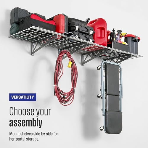SafeRacks Steel Garage Wall Shelves 2-Pk w/Hooks, 500lb, Hammertone (18x36) - color: Hammertone, size: 18"x36" (2-Pack)