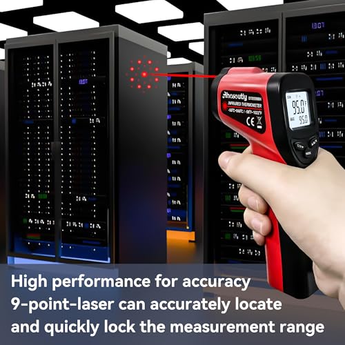 Infrared Thermometer Temperature Gun (NOT for Humans) -58℉~1022℉ (-50℃~550℃) 9-Point Laser Non-Contact Instant-Read Digital Laser Infrared Ir Thermometer with Backlight - color: red