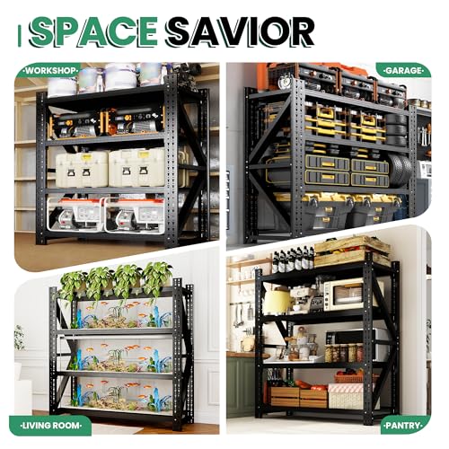 4-Tier Heavy Duty Garage Shelving,Industrial Shelving for Home & Shop,Garage Storage Racks Heavy Duty Steel Shelves,Large Capacity Metal Rack for Garage,Basement,Pantry,Workshop - size: 24"D*60"W*69"H