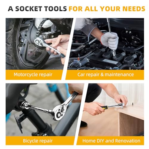 46 Pieces 1/4" Metric Socket Ratchet Wrench Tool Set with Storage