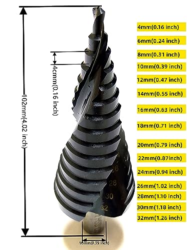 4-32mm M35 Material HSS Triangular Shank Spiral Step Bit TiAlN Coated Black Step Drill Bit Power Tools, for Metal, Stainless Steel, Aluminum, Wood, Plastic - size: 4-32