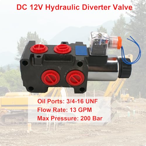 Hydraulic Solenoid Diverter Valve, DC12V 13GPM SAE Ports Hydraulic Selector Valve, MAX Pressure 200 Bar