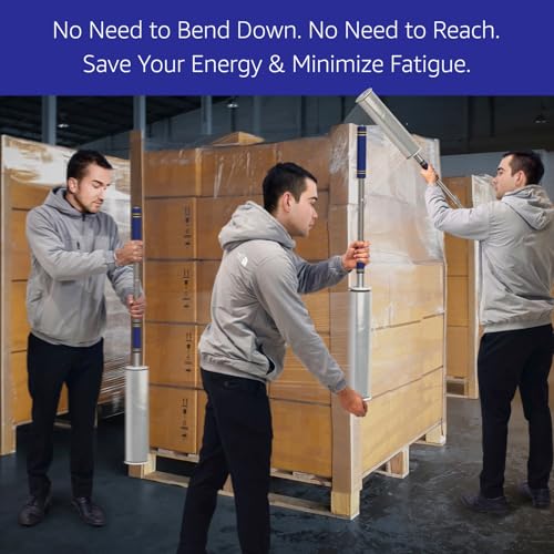 Heavy Duty Stretch Film Dispenser Pole Holder - Extra Long High Reaching Industrial Handle for Stretch Wrapping - Fits Rolls 2" to 3" Diamater Cores & Lengths from 12" to 24" - Pallet Wrap