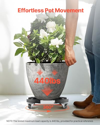 VEVOR Trash Can Dolly with 4 Lockable Wheels, 440lbs Weight Capacity, Round Trash Can Roller Base, 15-22.8 in Adjustable, Heavy Duty Drum Dolly Plant Caddy, Multi-Functional Rolling Dolly Cart, Black - color: Black, size: 1 PACK