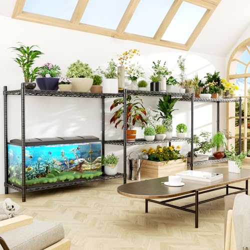 Storage Shelves, 4 PCS 48" L x 20" W x 47" H Heavy Duty Garage Wire Shelving Unit Loads 1200LBS, 3-Tier Adjustable Metal Industrial Utility Shelf Rack for Kitchen, Laundry Room, Basement - color: Black, size: 48" L x 20" W x 47" H 4PC