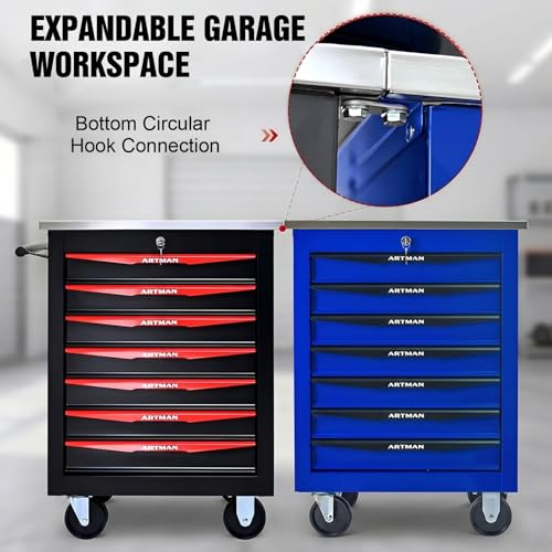 Rolling Tool Chest,Stainless Steel Worktop,Black,7‑Drawer - color: Black, size: 7-Drawers