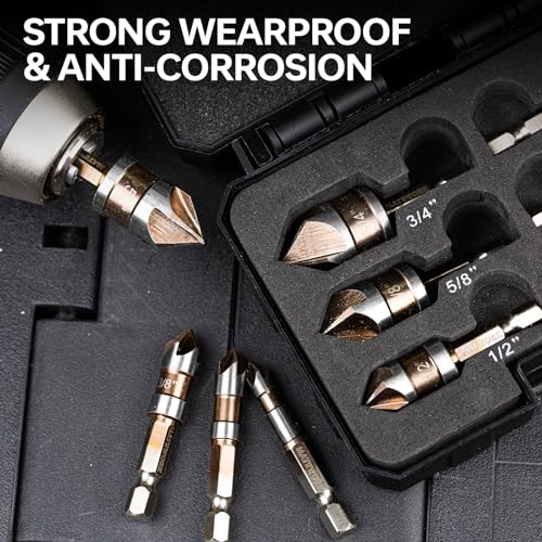 Matework 6Pcs Countersink Drill Bit Set, M2 Cobalt HSS 1/4" Hex Shank - size: M2 Cobalt
