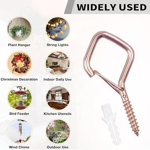 35PCS Eye Screw Hooks for Hanging Heavy Duty with Safety Buckle.Metal Ceiling Hooks for Hanging Plants,Cup,Wind Chime,Bird Feeders,String Lights at Indoor&Outdoor,2.36 Inches Rose Gold - color: Rose Gold, size: 35 Pieces