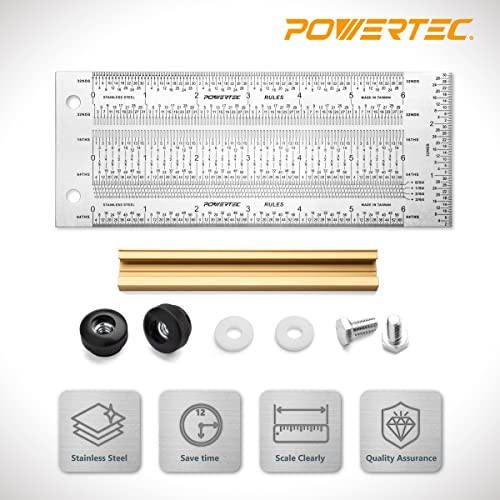 POWERTEC 6'' & 12'' Stainless Steel Precision Marking T-Square, T Rule w/Pencil for Measuring, Scribing, Setting Up Bits Height, Woodworking & Crafting Marking Tools for Drill Press,Table Saw 80032 - style: 6" & 12" T Square