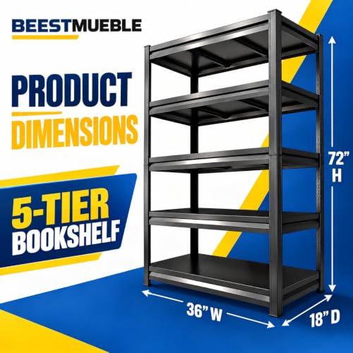 Book Shelf, Metal Bookshelf with Double-Layer Columns, Adjustable Bookcase - size: 36"Wx 18"Dx 72"H
