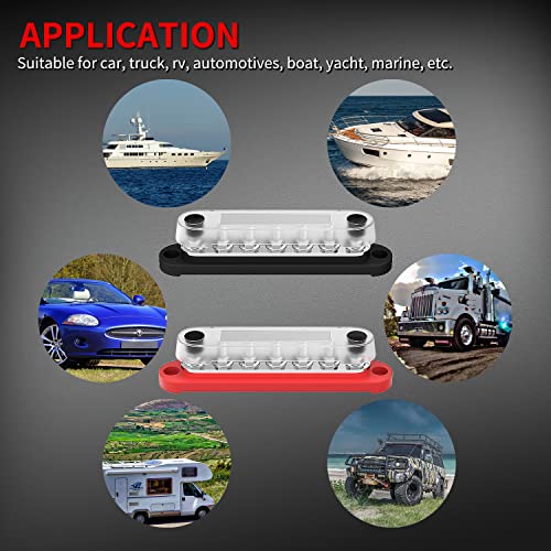 DAIERTEK Battery Bus Bar 12V Marine 7 x 1/4" (M6) Power Distribution Block with Cover 12V - 48V Positive & Negative Busbar Terminal Block for Automotive Car Boat - color: 150A-T7M6