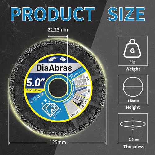 3-Pack 5" Diamond Multi-Purpose Saw Blades,Diamond Blade for Heavy Duty Angle Grinder Versatile Cutting Discs 7/8" Arbor for Metal Tile Marble Quartz Stone Metal Plastic Wet or Dry Use