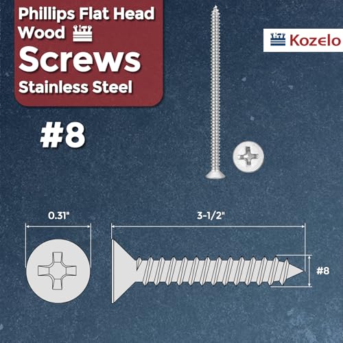50pcs Phillips Wood Screws #8x3-1/2 304 Stainless Steel Silver - color: Silver, size: #8x3-1/2"
