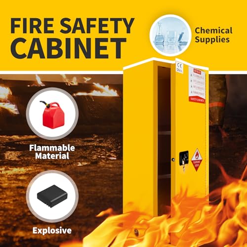 Flammable Storage Cabinet 65"H x 23"D x 18"W, Yellow Galvanized Steel Safety Cabinet, Adjustable Shelf Fireproof Cabinet with 3-Point Key Lock, for Commercial Industrial and Home Use - size: 65āH Ć 23āD Ć 18āW