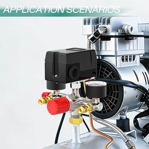 1 Way Air Compressor Pressure Switch Control Valve Kit 95-125 PSI, 110V-240V Replacement Parts, With 0-180 Pressure Gauge and Manifold Regulator - size: 95-125 PSI