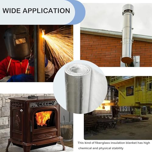 Fiberglass Blanket, Fireproof Insulation Baffle Rated to 2400F,Insulation Blanket for Wood Stove Baffle, Fireplace, Pellet Stove, Chimney, Furnace, Boiler, Pizza Ovens and Forge(39.4x39.4x0.15inch)