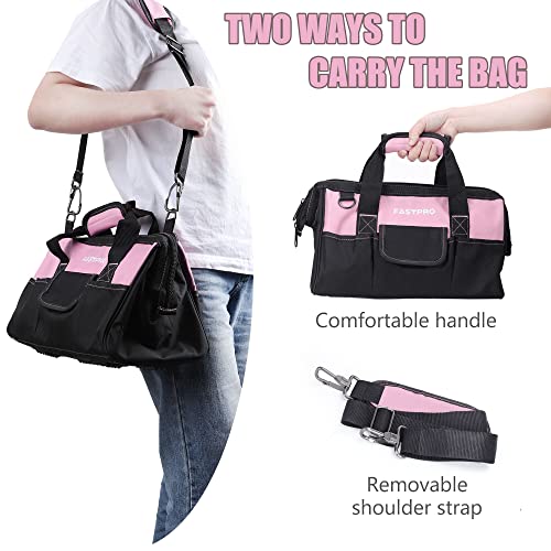FASTPRO 14-Inch Pink Tool Bag, Wide Mouth Open Storage Bag - size: 14-inch