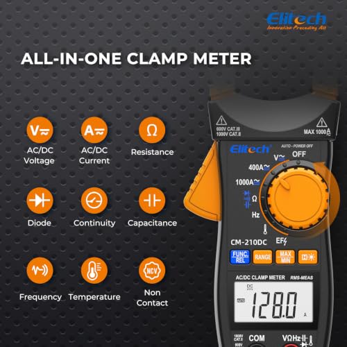 Elitech CM-210DC Clamp Meter, AC/DC Current 1000A, HVAC Multimeter