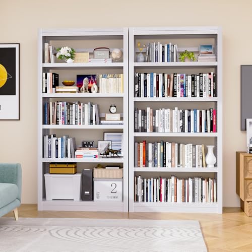 Bookshelf,6-Tier Adjustable Steel Book Shelf,61" H Heavy Duty Metal Bookcase for Home/Office/Garage,White Shelf (White, 61" Tall) - color: White, size: 61"H*27.5"W