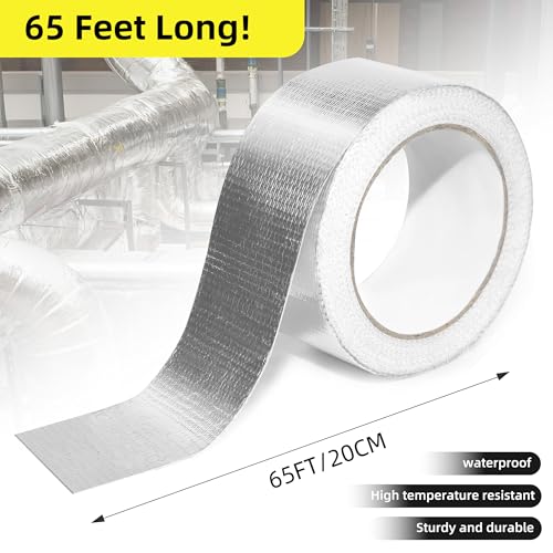 3 Inch x 65 Ft Fiberglass Reinforced Aluminum Foil Tape, 6 Mil Heavy Duty Heat Resistant to 500°F Waterproof for HVAC Ducts, Dryer Vents, Furnace Connections, Exhaust & Pipe Insulation - size: 3 Inch