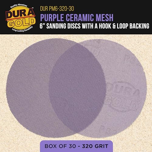 Dura-Gold Premium 320 Grit 6" Purple Ceramic Mesh Sanding Discs, Box of 30 - style: 320 Grit