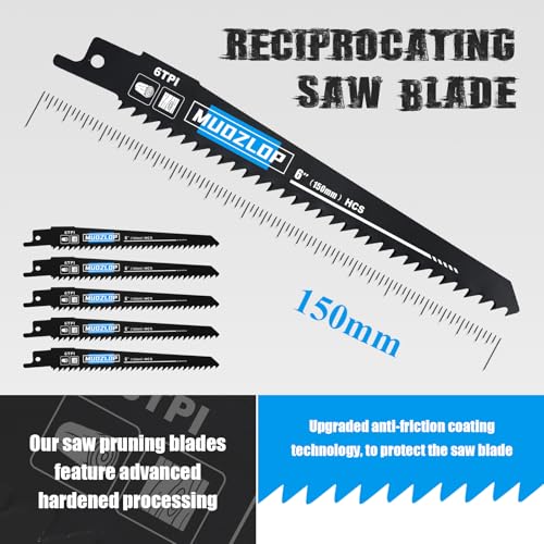 5Pack 6inch 6TPI Woodcutting Reciprocating Saw Blades Set - size: 6TPI/6 inch