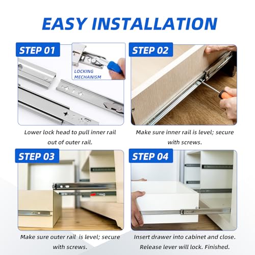 with Lock Heavy Duty Drawer Slides 12 14 16 18 20 22 24 26 28 30 32 34 36 40 44 48 52 56 60 Inch 500 Lbs Side Mount Full Extension Ball (Load:250 lb (with Lock) -W:53mm, 18 Inch) - size: 18 Inch, style: Load:250 lb (With lock) -W:53mm