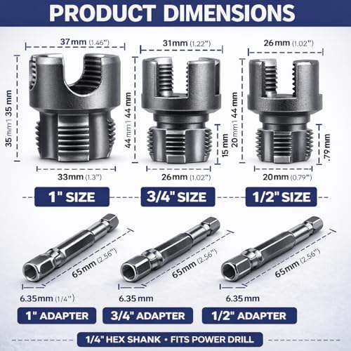 4 in 1 Water Pipe Threader Tool - 1/2" & 3/4" & 1" Dual-Function Internal Integrated External Pvc Threading Tool for Water Pipe, Electric Drill Compatible Pipe Thread Cutting Set, 1/2" - color: 1/2"