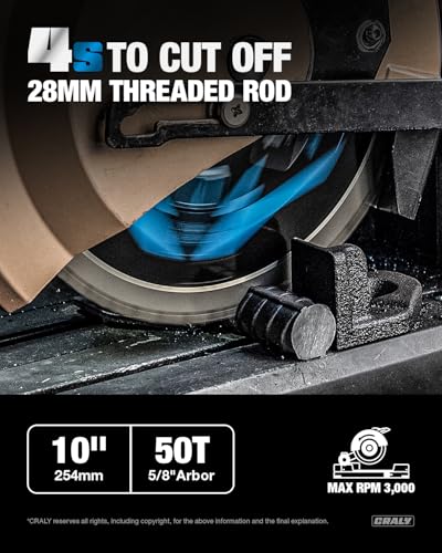 CRALY 10 Inch 50 Teeth Steel and Ferrous Metal Cutting Circular Saw Blade, 5/8 Inch Arbor, Thin Kerf, Professional Carbide Tipped Blade for Angle Iron, Threaded Rod, EMT Conduit(C1050MC) - size: 10" 50T