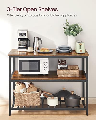 VASAGLE Kitchen Island with 3 Shelves, Storage Cabinet, Steel Structure - color: Rustic Brown + Black, size: 47.2"W x 35.4"H, style: without Power Outlets