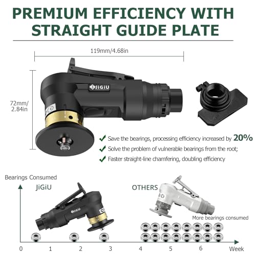 Upgraded Pneumatic Chamfer Tool with Straight Guide Plate Save Guide Wheels - color: Black