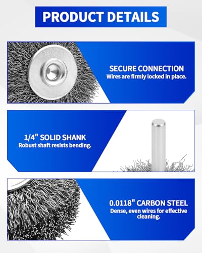 2 Pack 2 Inch Wire Wheel Brush for Drill - Heavy Duty Carbon Steel Wire Brush for Rust, Paint & Corrosion Removal, 0.012" Coarse Crimped Stainless Steel Wire, 1/4in Shank, 20000RPM