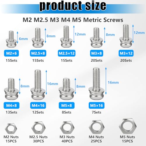 mxuteuk 500PCS Nut and Bolt Assortment Kit,M2 M2.5 M3 M4 M5 Machine Screws,304 Stainless Steel Small Metric Screw and Nuts for DIY Projects,Electronics,Repairs - size: SS M2 M2.5 M3 M4 M5