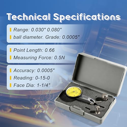 HGC Precision Yellow 0.030" Test Indicator 0. 0005" GR Dial Reading 0-15-0 New