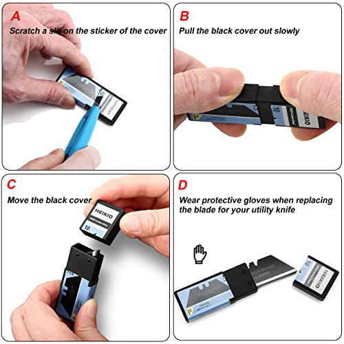 Utility Knife Blades, Pack of 10 Standard Replacement Blades for Heavy Duty Utility Knives and Box Cutters, Made of Black Carbon Steel, Thicker and Sharper than Normal Silver Blades