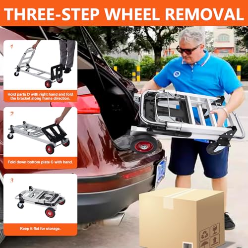 2-in-1 Convertible Hand Truck, 400 LBS Platform Dolly with 4 Wheels
