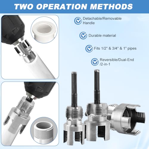 3Pcs PVC Pipe Threading Kit, 1/2, 3/4&1 Inch NPT Dual End PVC Cutting Set
