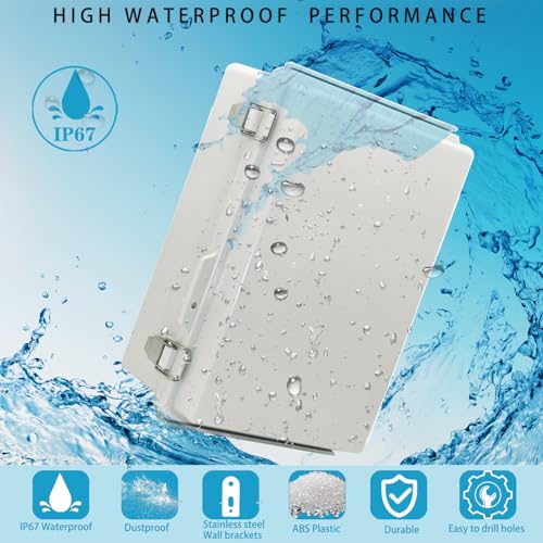 Waterproof Electrical Box with Mounting Plate, IP67 Junction Box Stainless Steel Latch Hinged Grey Cover Project Enclosure with Wall Bracket and 2 Glands 10.2" x 6.3" x 3.9" - color: Grey, size: 10.2" x 6.3" x 3.9"
