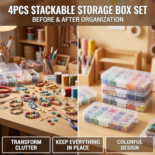 4-Pack 40-Grid White Plastic Organizer Boxes, Stackable Craft Storage Cases - color: 4pcs- White