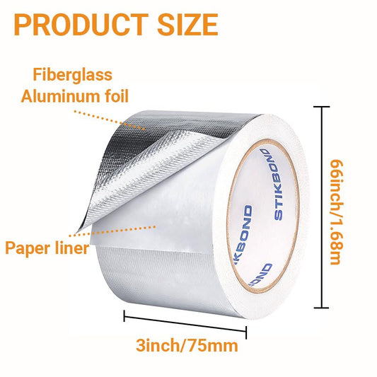 1Roll Self-Adhesive Aluminum Foil Heat Reflective Tape 3in x 66ft, Silver Heat ReflectiveTape, Fiberglass High Temp Thermal Insulation Reflective Material - size: 3inch