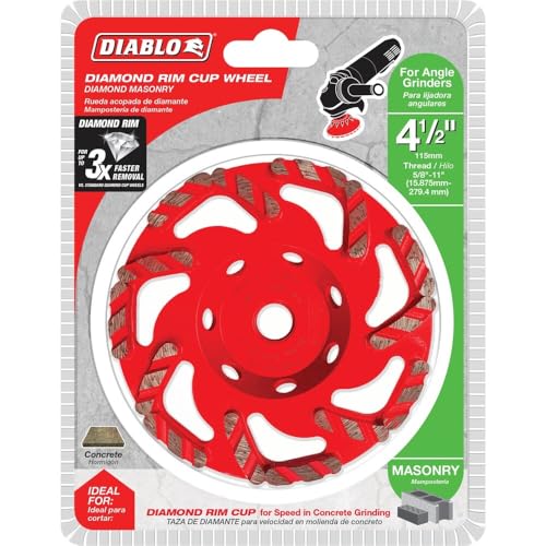 Diablo Diamond Rim Cup Wheel - 4-1/2" Dia, 5/8"-11 Arbor, Max 13,280 RPM