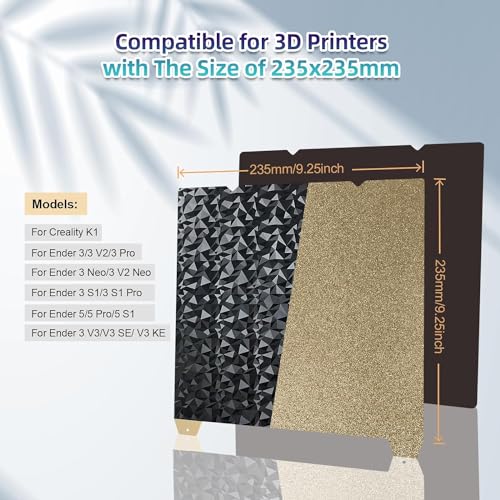 Diamond PEO+Textured PEI Build Plate(with Magnetic Base) 235x235mm, Spring Steel Print Bed for Creality K1/K1 SE/K1C/Ender 5 S1/Ender 3 S1 Pro/Ender 3 S1/Ender 3 V2 /Neo 3D Printer - color: PEO PEI with Magnetic Plate, size: 235x235mm