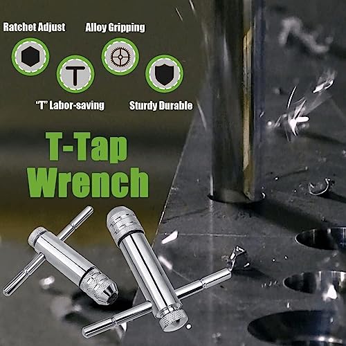 2Pcs Ratchet T Handle Tap Wrench, Adjustable T Bar Handle Holder Ratcheting Wrench for Metric M3-M8 / M5-M12 Thread Screw Taps