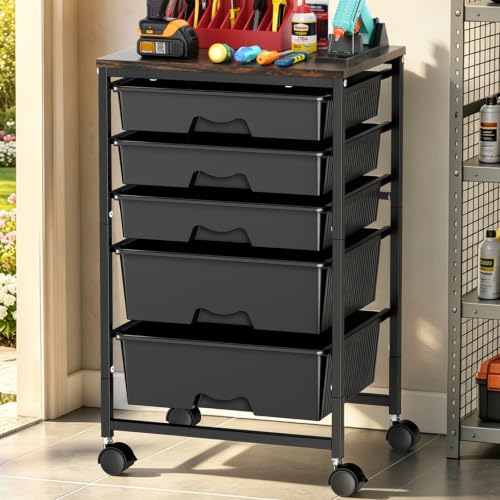 SUNALLY Rolling Carts with 5 Drawers, Storage Drawer Carts for Craft, Black - color: Black